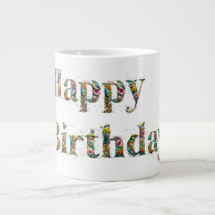 Caneca De Café Grande Parabéns, flores selvagens e aves tropicais
