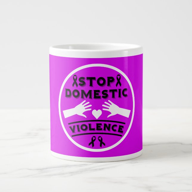 Caneca De Café Grande Parem com a violência doméstica (Frente)