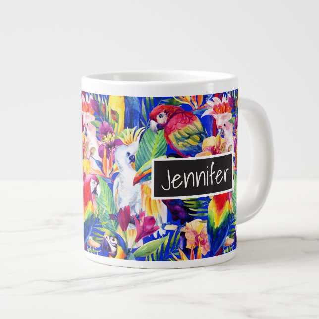 Caneca De Café Grande Partes de Aquarela| Adicione Seu Nome (Frente Esquerda)