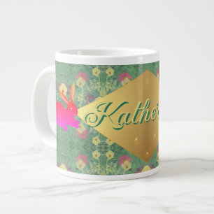 Caneca De Café Grande Páscoa Bunny Floral com Nome Specialty Mug