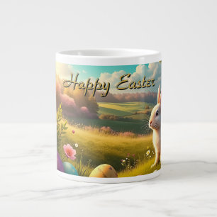 Caneca De Café Grande Páscoa Feliz numa Paisagem de Primavera