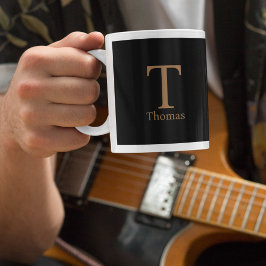 Caneca De Café Grande Páscoa preta e monograma personalizado de cor pret