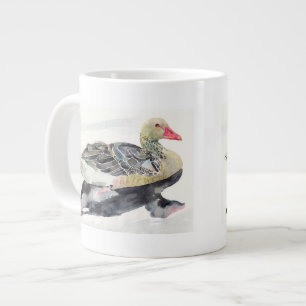 Caneca De Café Grande Pássaro Aquarela Desenhar Mão, Pato