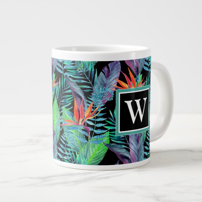 Caneca De Café Grande Pássaro Aquarela Do Paraíso| Adicione Seu Inicial (Frente Esquerda)