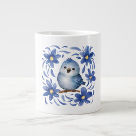 Caneca De Café Grande Pássaro Azul com flores