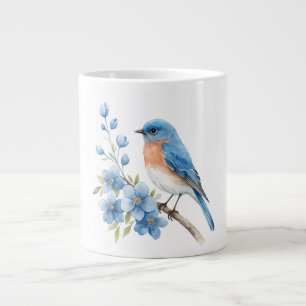 Caneca De Café Grande Pássaro azul com flores azuis