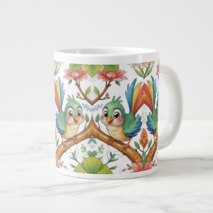 Caneca De Café Grande Pássaro Cheerful Entre Blossomas