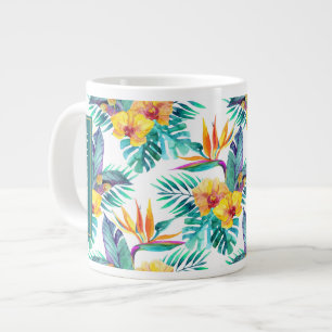 Caneca De Café Grande Pássaro de Paraíso e Orquídea Adicione Seu Nome
