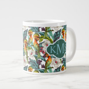 Caneca De Café Grande Pássaro e Flor Exótico  Monograma