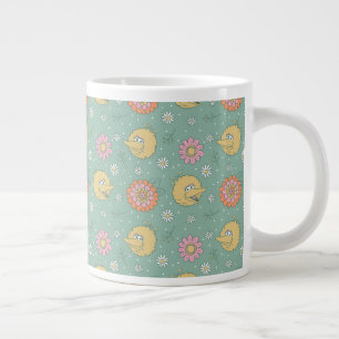 Caneca De Café Grande Pássaro Grande   Padrão Floral Boas Vibrações