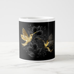 Caneca De Café Grande Pássaro Humino Negro e Dourado