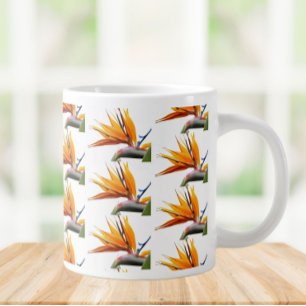 Caneca De Café Grande Pássaro Laranja do Padrão de Planta do Paraíso em 