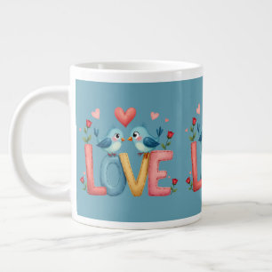 Caneca De Café Grande Pássaros do Amor Caprichosos Arte Pastel Cottageco