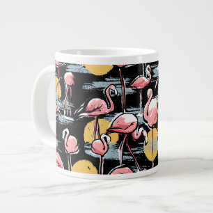 Caneca De Café Grande Pássaros Flamingo rosa e pôr do sol Tango tropic