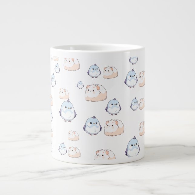 Caneca De Café Grande Pássaros Kawaii bonitos e porcos-guineenses.Kawaii (Frente)