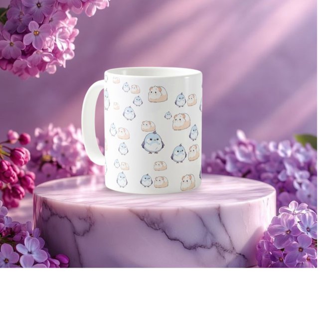 Caneca De Café Grande Pássaros Kawaii bonitos e porcos-guineenses.Kawaii (Criador carregado)