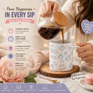 Caneca De Café Grande Pássaros Kawaii bonitos e porcos-guineenses.Kawaii
