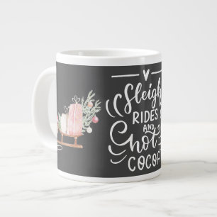 Caneca De Café Grande Passeios de Trenó e Chocolate Quente de Natal Cinz