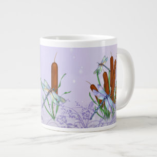 Caneca De Café Grande Pastel Dragonflies e Bulrushes