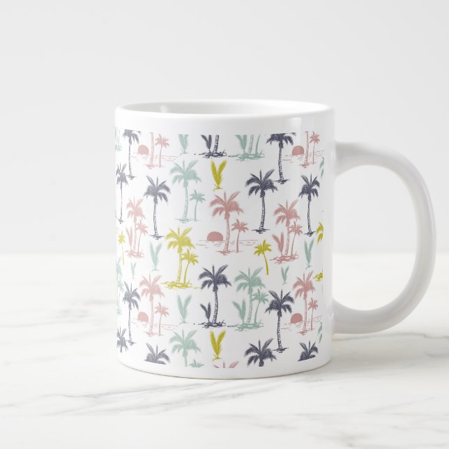 Caneca De Café Grande Pastel Palm Tree by the Beach Pattern (Direita)