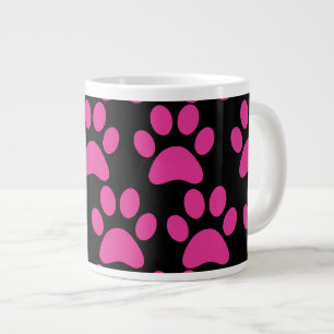 Caneca De Café Grande Pata de Cachorro Bonita Imprime Preto Rosa Quente