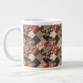 Caneca De Café Grande Patchwork Patternos Flowers Bolinhas Placa Geométr
