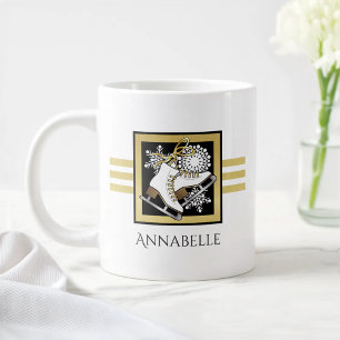 Caneca De Café Grande Patinação no Gelo Preta com Brilho Dourado Persona