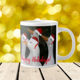 Caneca De Café Grande Patos Brancos Vestindo Feriado de Chapéus Vermelho