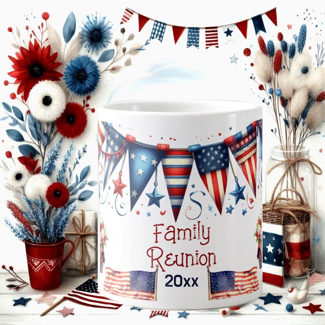 Caneca De Café Grande Patriotic Flag Family Reunion 4 de julho Bunting (Patriotic Flag Family Reunion 4th July Bunting Giant Coffee Mug)
