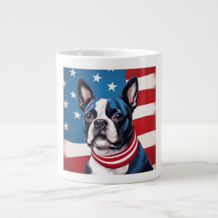 Caneca De Café Grande Patriótico Boston Terrier com bandeira americana
