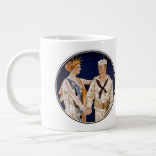 Caneca De Café Grande Patriotismo Vintage, Senhora Liberdade com Marinhe