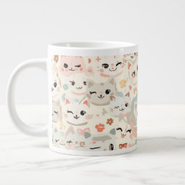 Caneca De Café Grande Patterno De Cartoon Engraçado De Gato