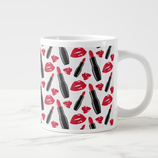 Caneca De Café Grande Pau De Lábio E Lábios Padrão De Bolinhas (Direita)