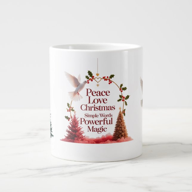 Caneca De Café Grande Peace Love Christmas Dove Mug – Specialty Jumbo  (Frente)