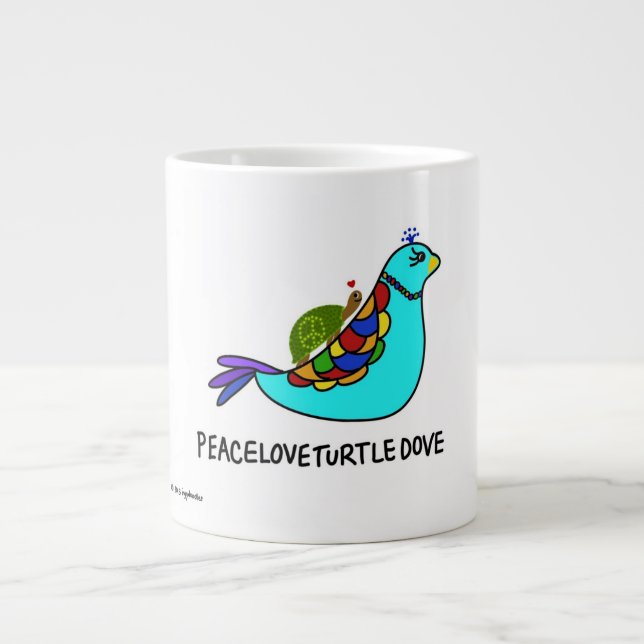 Caneca De Café Grande PeaceLoveTurtleDove Mug (Frente)