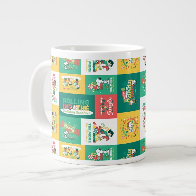 Caneca De Café Grande Peanuts Peppermint Dreams | Padrão de Feriado (Frente Esquerda)