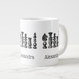 Caneca De Café Grande Peças de Xadrez Arte Vintage