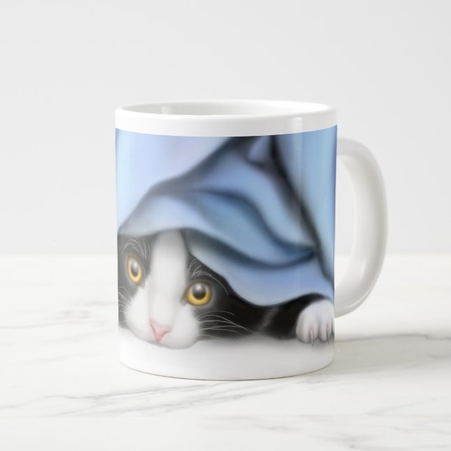 Caneca De Café Grande Peekaboo Tuxedo Kitten (Frente Esquerda)