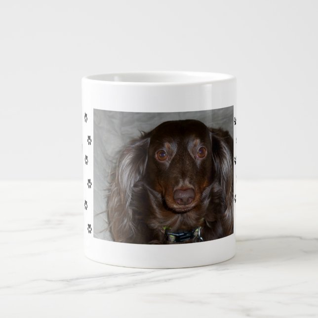 Caneca De Café Grande Pegadas com 1 Foto e Nome do Pet (Frente)