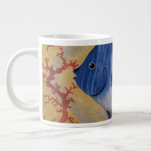 Caneca De Café Grande Peixe Azul Tropical Vintage Coral Marinho Vida Oce