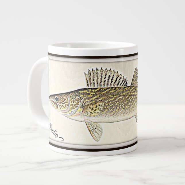 Caneca De Café Grande Peixe Walleye Pike (Frente Esquerda)