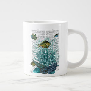 Caneca De Café Grande Peixes, Cascas Azuis e Corais
