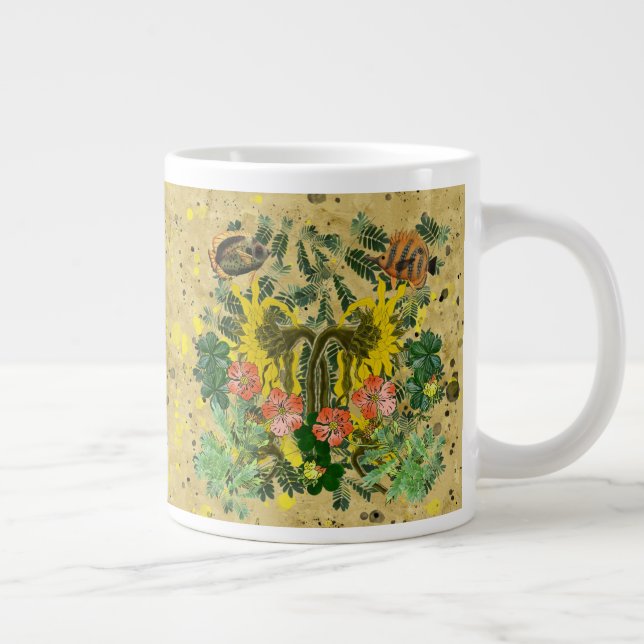 Caneca De Café Grande Peixes e Florais (Direita)