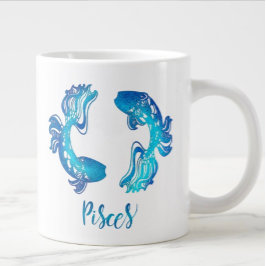 Caneca De Café Grande Peixes zodiálise luz azul brilhante espuma