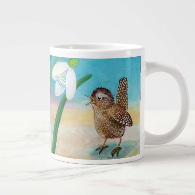 Caneca De Café Grande Pêlos de primavera - Pássaros e neves (Direita)