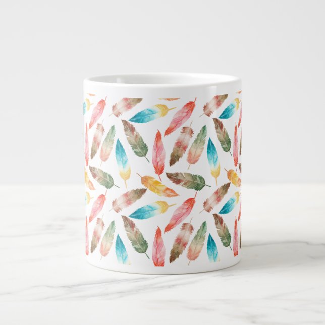 Caneca De Café Grande Penas de cores (Frente)