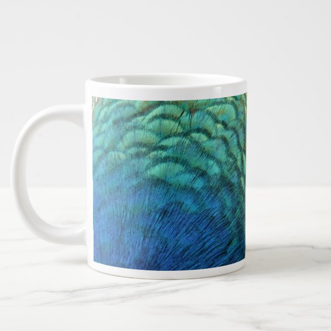Caneca De Café Grande Penas de Peacock I Abstrato (Esquerda)