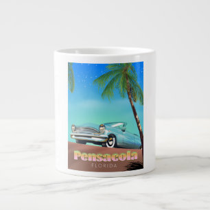 Caneca De Café Grande Pensacola, poster de viagens do estilo vintage flo