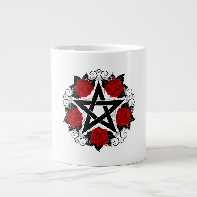 Caneca De Café Grande Pentagrama com Rosas vermelhas (Frente)