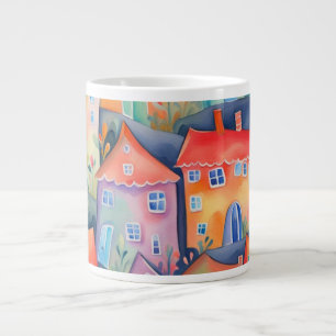 Caneca De Café Grande Pequenas casas de pastel de cor suave, cor pacífic